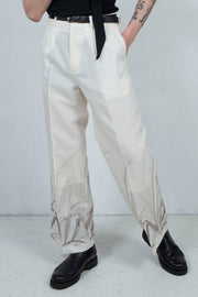 Embroidery linen straight trousers IVORY