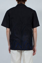 Embroidery open collar shirt BLACK