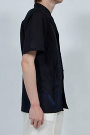 Embroidery open collar shirt BLACK