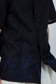 Embroidery open collar shirt BLACK