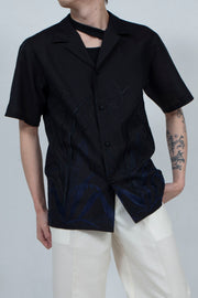 Embroidery open collar shirt BLACK