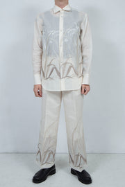 Embroidery linen straight trousers IVORY