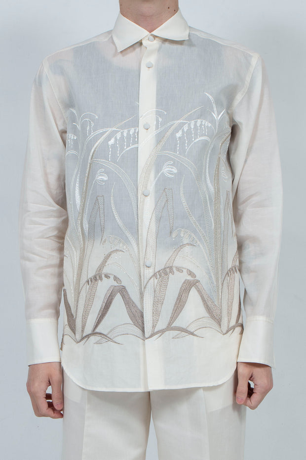 Embroidery linen shirt IVORY