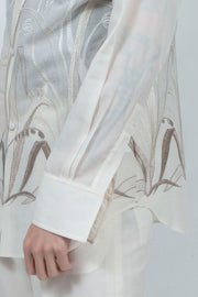 Embroidery linen shirt IVORY