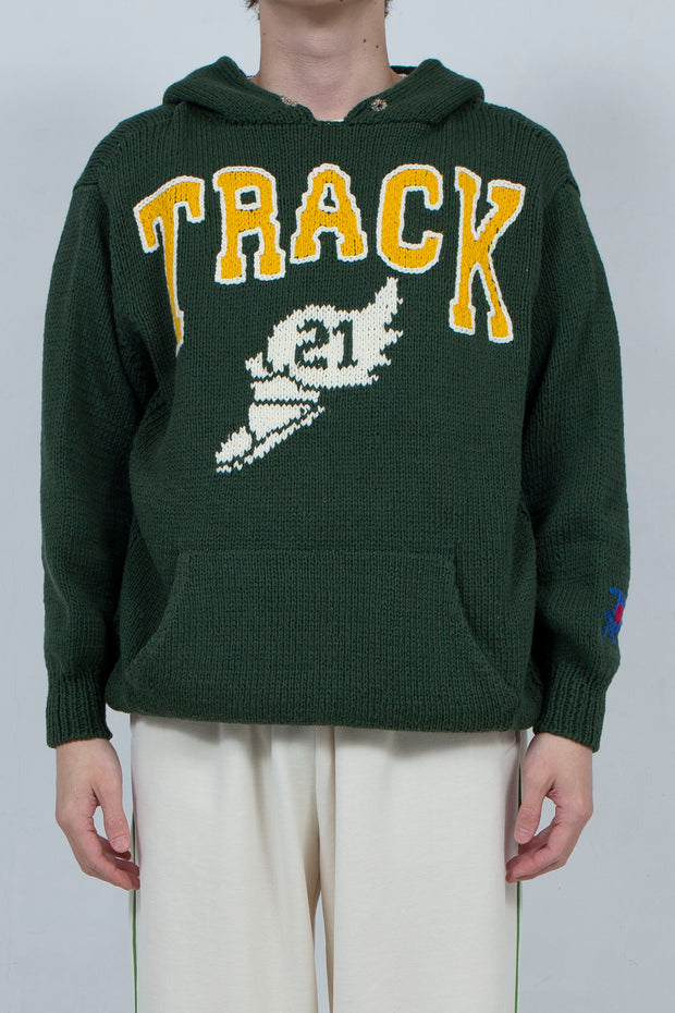 Hand Knit Hooded College Sweater (IVY GREEN) / RICE NINE TEN