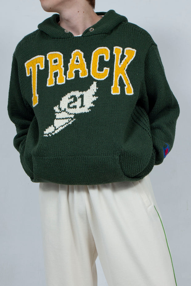 Hand Knit Hooded College Sweater (IVY GREEN) / RICE NINE TEN