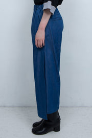 Side slit denim pants blue