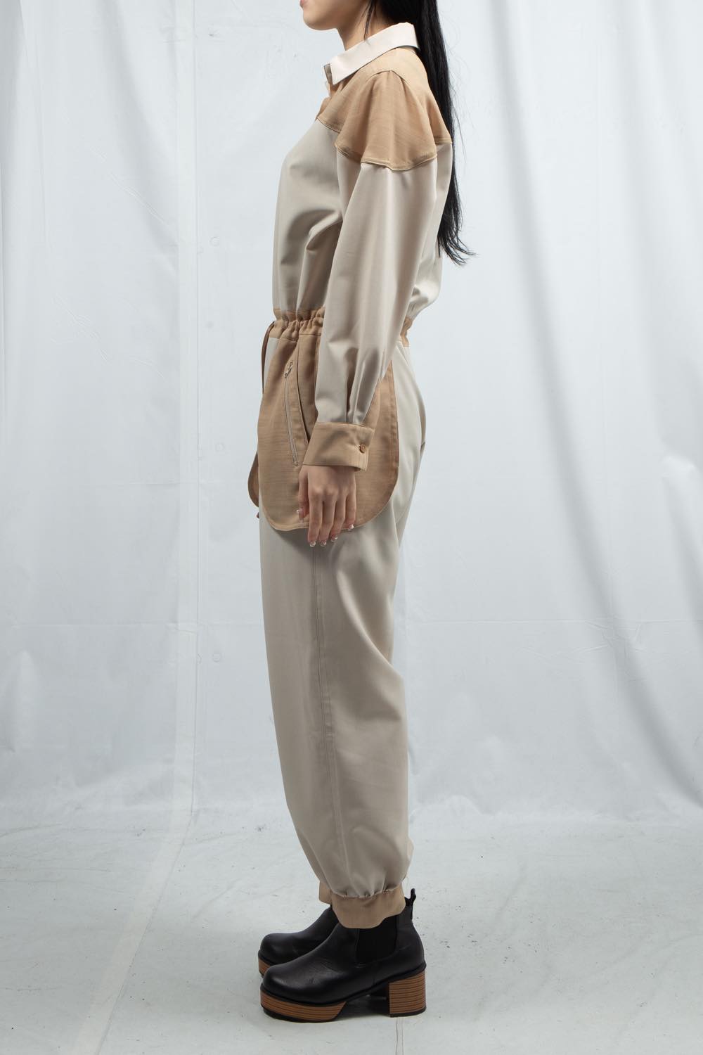 Fumiku Hemp-like Poplin Jumpsuit  beige