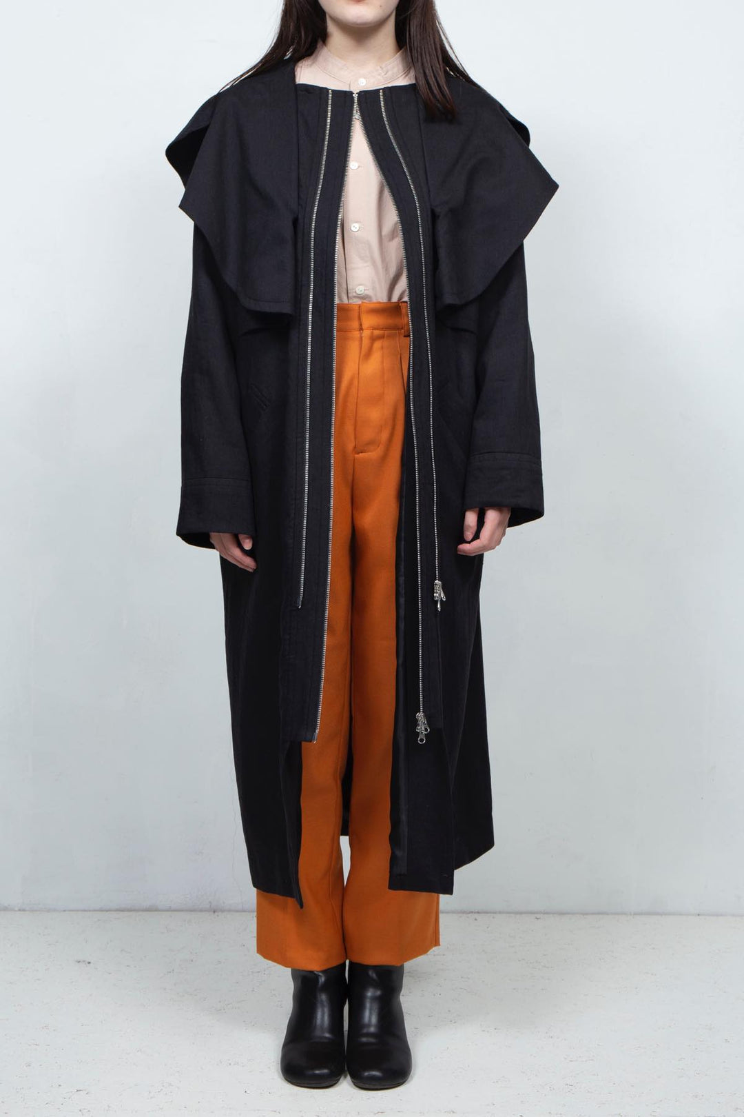 GHOST PARTY / linen & cotton layered coat Black