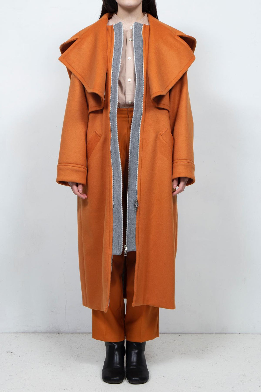 GHOST PARTY / cashmere layered coat Orange