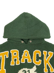 Hand Knit Hooded College Sweater IVY GREEN