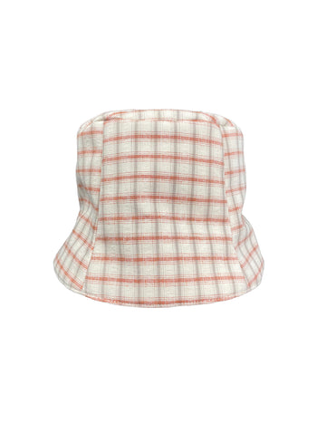 Linen Cotton Seersucker Brimless Bucket Hat ORANGE CHECK