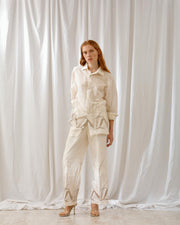 Embroidery linen straight trousers IVORY